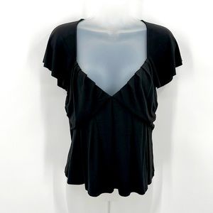 FRAME Womens Short Flutter Sleeve Low Neck Top Tee Shirt Black Size Small